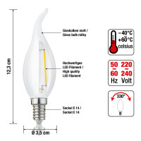 LED-Windstoß-Lampe CA35, E14, 2,5W, Glas milchig,...