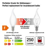 LED-Windstoß-Lampe CA35, E14, 2,5W, Glas milchig, 250 lm