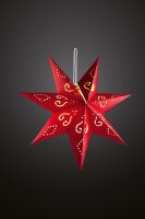 LED Paper Star to hang, red, 30 warm-white LEDs,  battery...
