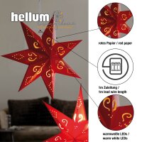 LED Paper Star to hang, red, 30 warm-white LEDs,  battery operated