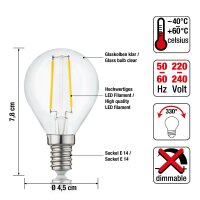 LED-Filament-Lampe G45, E14, 2,5W, Glas klar, 250 lm