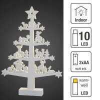 LED Holzbaum mit Waldtieren, weiß, H: 46,5cm, 10 LEDs, mit Timer, batteriebetrieben
