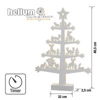 LED Holzbaum mit Waldtieren, weiß, H: 46,5cm, 10 LEDs, mit Timer, batteriebetrieben