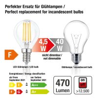 LED-Drop Bulb G45, E14, 4,5W, glass clear, 470 lm