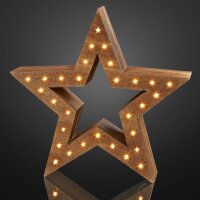 LED wooden star natural, 30 LEDs
