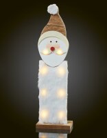 LED-Weihnachtsmann aus Holz, mit Kunstfell, 11x40cm, 8 LEDs warm-weiß, batteriebetrieben