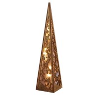 LED-Pyramide aus Holz, natur H: 57cm, 10 LEDs warm-weiß, batteriebetrieben mit Timer