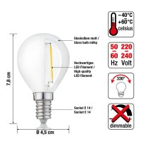 LED-Filament-Lampe G45, E14, 2,5 W, Glas milchig, 250 lm