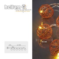 LED Lichterkette mit rose goldfarbenen Metallbällen, 10 LEDs warm-weiß, mit Timer, batteriebetrieben