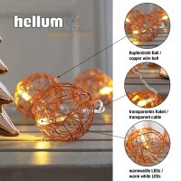 LED Lichterkette mit rose goldfarbenen Metallbällen, 10 LEDs warm-weiß, mit Timer, batteriebetrieben