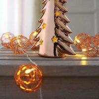 LED Lichterkette mit rose goldfarbenen Metallbällen, 10 LEDs warm-weiß, mit Timer, batteriebetrieben