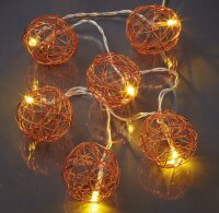 LED Lichterkette mit rose goldfarbenen Metallbällen, 10 LEDs warm-weiß, mit Timer, batteriebetrieben