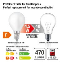 LED Drop Bulb G45, E14, 4,5W, glass milky, 470 lm