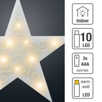 LED-Stern, 10 LEDs warm-weiß, Durchmesser 25cm, mit Saugnapf,  mit Timer, batteriebetrieben