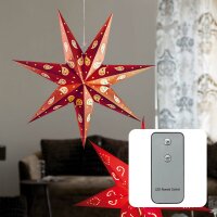 LED Paper Star to hang, red, Lightchain with 36 warm-white LEDs