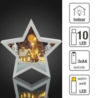 LED-3D Star with rim, wintry night, 10 warm-white LEDs, battery operated