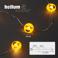 10-tlg. LED-Lichterkette,  Kupferkabel, "Smiley"-Herz Emoticon, batteriebetrieben