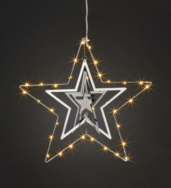 LED-3D Metal Star, 30 warm-white LEDs, battery operated