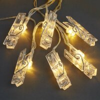 40-pcs. LED-Lightchain with photo clips, warm-white, transparent cable, USB or battery-operated
