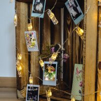 40-pcs. LED-Lightchain with photo clips, warm-white, transparent cable, USB or battery-operated