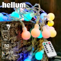 50-pcs. LED-Ball-Lightchain, coloured, transparent cable, battery operated, with multifunction, for outdoor use