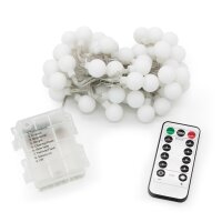 50-pcs. LED-Ball-Lightchain, coloured, transparent cable, battery operated, with multifunction, for outdoor use