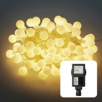 100-pcs. LED-Ball-Lightchain, warm-white LEDs, transparent cable, with Multifunctions, Outdoor Transformer