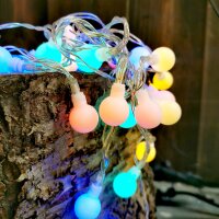 100-pcs. LED-Ball-Lightchain, coloured LEDs,  transparent cable, with Multifunctions, Outdoor-Trafo