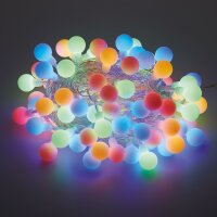 100-pcs. LED-Ball-Lightchain, coloured LEDs,  transparent cable, with Multifunctions, Outdoor-Trafo