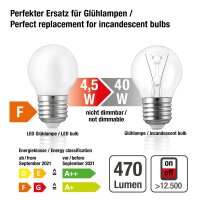 LED-Tropfenlampe G45, E27, 4,5W, Glas milchig, 470 lm