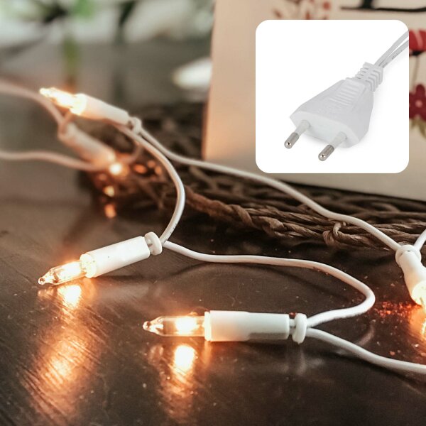 20-pcs. Mini Light Chain, white/clear, 25 cm bulb spacing, Euro-Plug, for indoor