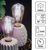 Tisch-Lampe "Ananas" mit Zement-Sockel, LED-Filament-Lampe, batteriebetrieben