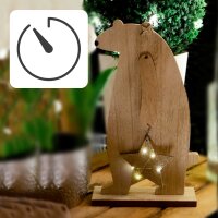 LED Wooden Bear, 5 warm-white LEDs, battery operated
