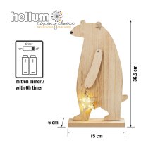 LED Wooden Bear, 5 warm-white LEDs, battery operated