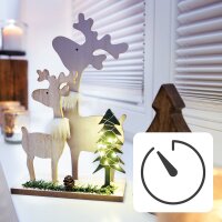 LED Wooden Reindeer-Family, 10 warm-white LEDs, battery-operated