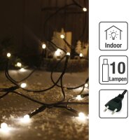 10-tlg. LED-Lichterkette, warm-weiß, grünes Kabel, Euro-Stecker