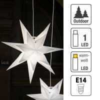 Papier-Stern weiß doppellagig für Außen, 3m Zuleitung, inkl. Leuchtmittel, E14 Sockel, Ø40cm