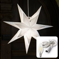 Star, double-layered, white, hanging, white cable, E14...