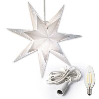 Stern, doppellagig, weiß, hängend,  weißes Kabel, E14 Sockel, mit Schalter, Ø 63 cm, für außen, inkl. Lampe