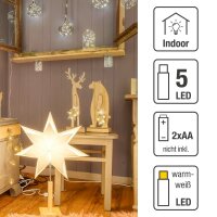 LED Wooden Reindeer with Star, 5 warm-white LEDs, battery operated