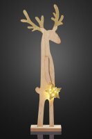 LED Wooden Reindeer with Star, 5 warm-white LEDs, battery...