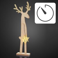 LED Wooden Reindeer with Star, 5 warm-white LEDs, battery...