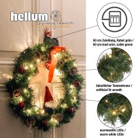LED Door Wreath green, 60 LEDs warm-white, 60 cm Ø, battery operated