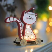 LED-Figure Cat, sitting,  illluminated,  mobile, 5 warm-white LEDs, battery operated