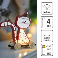 LED-Holz-Katze sitzend, 5 LEDs warm-weiß, inkl. Batterien