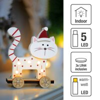 LED-Holz-Katze stehend, 5 LEDS warm-weiß, inkl. Batterien