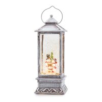 LED Water Tower Lantern, white,  with Snowman Family, battery operated