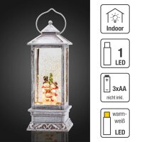 LED Water Tower Lantern, white,  with Snowman Family, battery operated