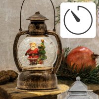 LED Water Ball-Shape Lantern, bronze oloured, Santa + Christmas Tree, battery operated