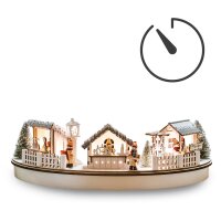 LED Wooden City in semicircle, 8 warm-white LEDs,...